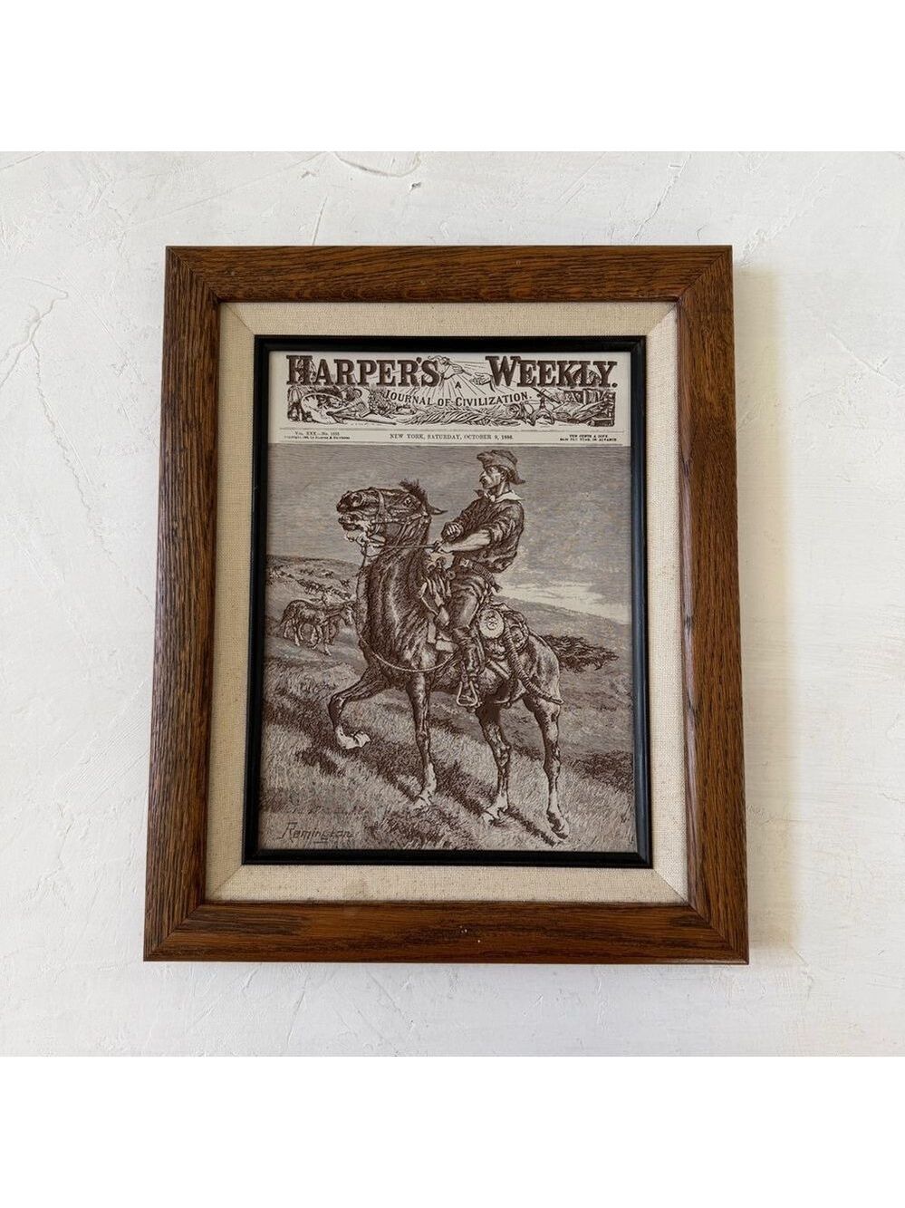 1886 Harper's Weekly Magazine Cover Page Engraved Texture Art Remington Framed